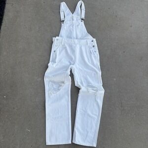 NWT PacSun Jeans Overalls Mens 38x31 White Distressed Straight Leg Denim Bibs